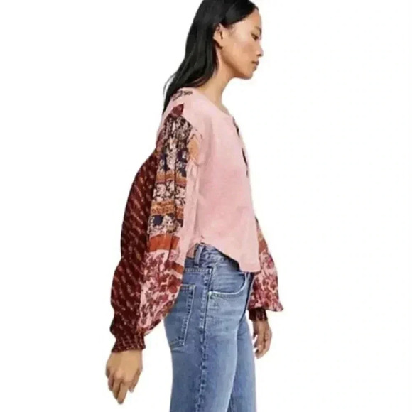 Free People Light Magic Henley Smocked Top Size L - Picture 3 of 3